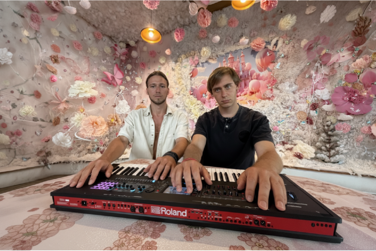 Vlad and Artiom with a synthesizer in the studio
